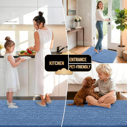 OLANLY Thick Chenille Bathroom Runner Rugs Mats 59x20, Cornflower Blue | Soft Absorbent Bath Rugs, Rubber Backing, Machine Wash Dry, Bath Mats for Bathroom, Tub and Shower, Home Decor Accessories