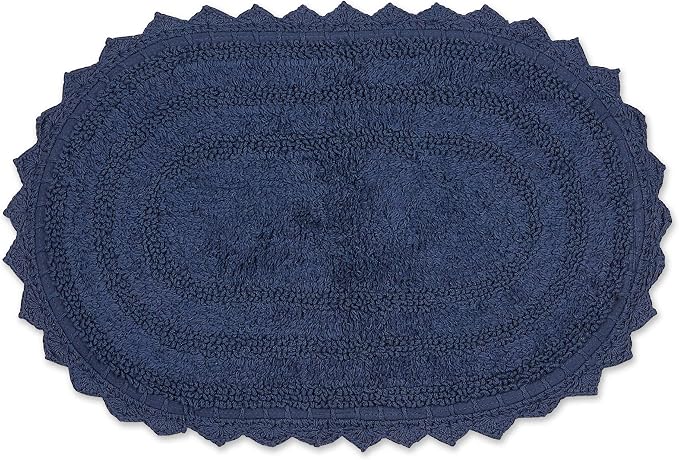 DII Crochet Collection Reversible Bath Mat, Small Oval, 17x24, French Blue