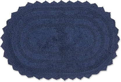 DII Crochet Collection Reversible Bath Mat, Small Oval, 17x24, French Blue