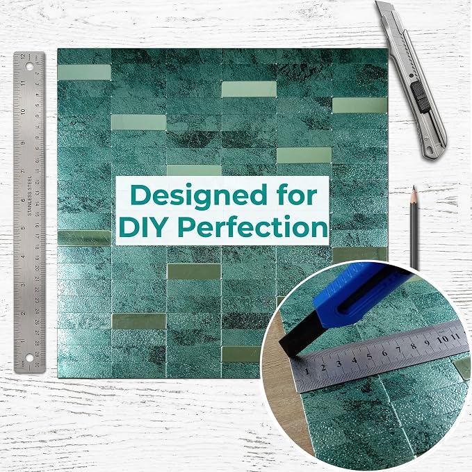 XUANINY Peel and Stick Tile Backsplash Self- Adhesive Wall Tiles Aluminum Mosaic Sticker for Kitchen (11.33"x11.92" Per Sheet, Pack of 10 pcs) (Dark Green 10)
