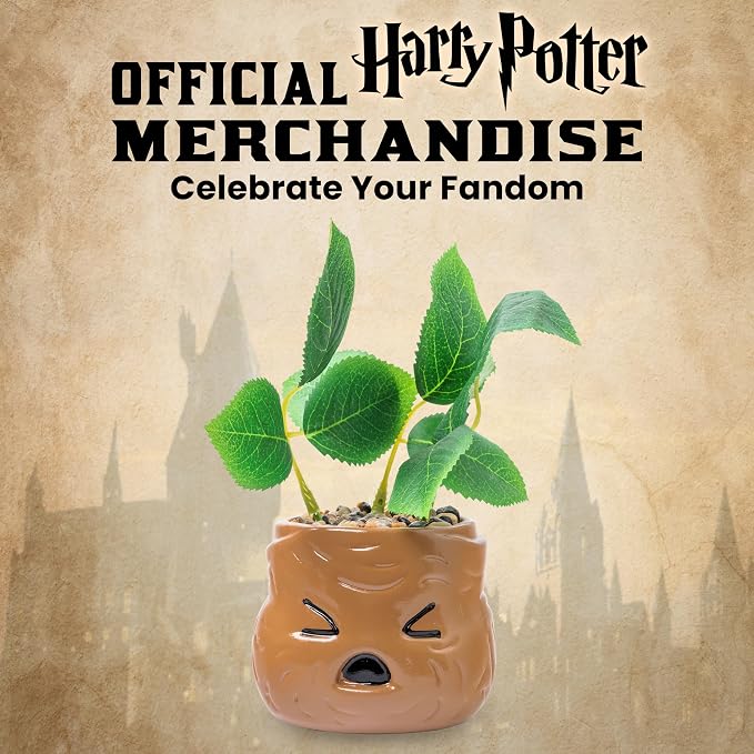 Silver Buffalo Harry Potter Mandrake Face, Artificial Faux Planter | Decorative, Greenery Plant in, Ceramic Pot