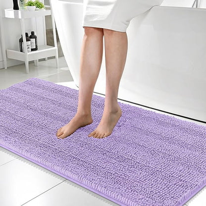OLANLY Thick Bathroom Runner Rugs 59x24, Soft Chenille Bath Rugs, Lavender | Absorbent Striped, Rubber Backing, Machine Wash, Long Bath Mats for Bathroom Floor, Tub and Shower, Home Decor Accessories