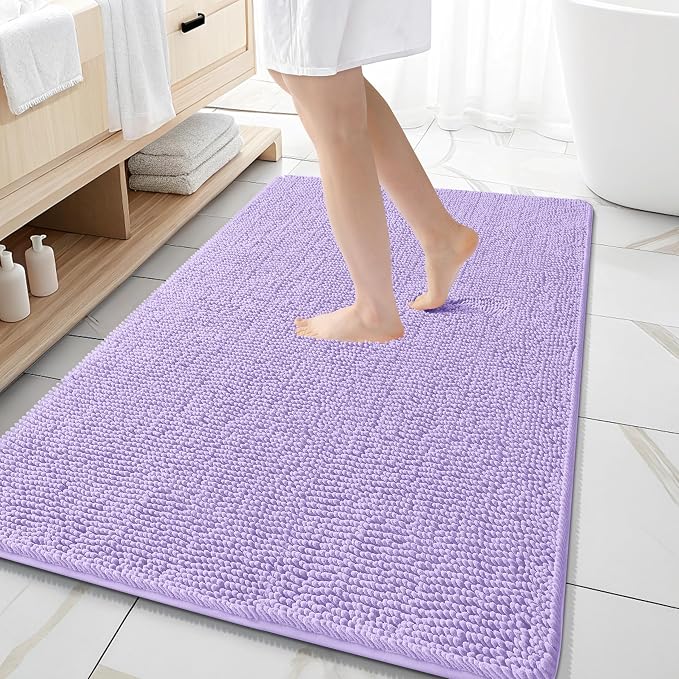OLANLY Large Bathroom Rugs 59x35, Extra Soft Absorbent Chenille Bath Rugs | Lavender, Quick-Drying Rubber Backing, Machine Washable Bath Mat for Bathroom Floor, Tub and Shower, Home Decor Accessories