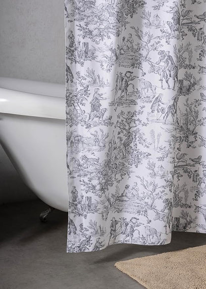 Maison d' Hermine Shower Curtain 100% Cotton One Panel 70"x72" Washable Fabric Shower Curtains for Bathroom, Easy Hanging with 12 Button Holes - Spa Easter Gifts (The Miller - Paloma Grey)