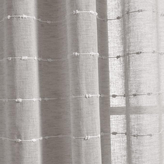 Lush Decor Farmhouse Textured Sheer Window Curtain Valance, 52"W x18"L, Gray