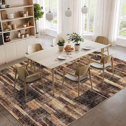 Large Living Room Area Rug 8x10 - Machine Washable Modern Rugs Geometric Brown Rug Non Slip Non-Shedding Low Pile Farmhouse Carpet for Bedroom Nursery Classroom Dorm 8'x10' Brown