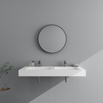 SJ STAR&JANE 48" x 19" Solid Surface Bathroom Sink, Wall Mounted Vessel Sink, Stone Resin Countertop With Double Bowl in Matte White Rectangle Double Floating Vanity Sink Durable Modern Design