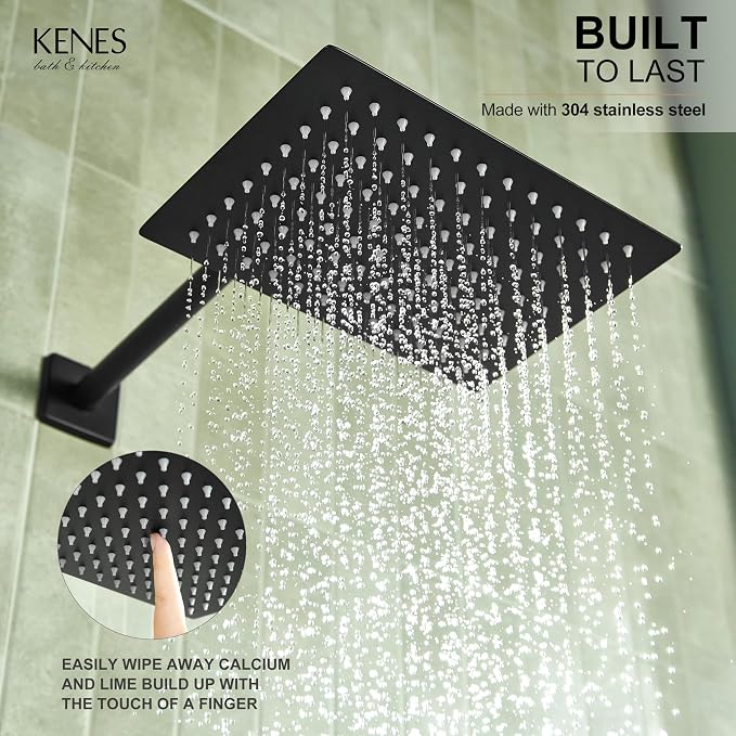 KENES Matte Black Square Rainfall Shower System Faucet Set with Handheld | Shower Faucet with 10-Inch Rain Shower Head, Square Shower System, Valve Included, Lead-Free cUPC & NSF Certified, Stainless