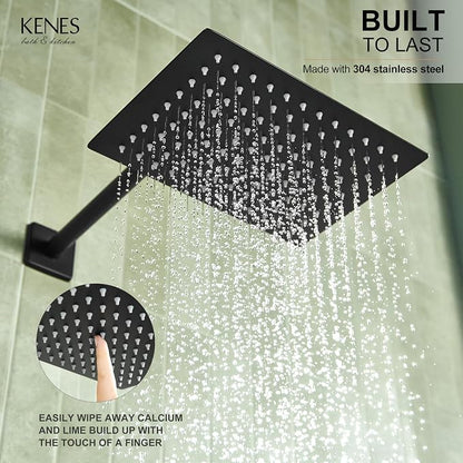 KENES Matte Black Square Rainfall Shower System Faucet Set with Handheld | Shower Faucet with 10-Inch Rain Shower Head, Square Shower System, Valve Included, Lead-Free cUPC & NSF Certified, Stainless