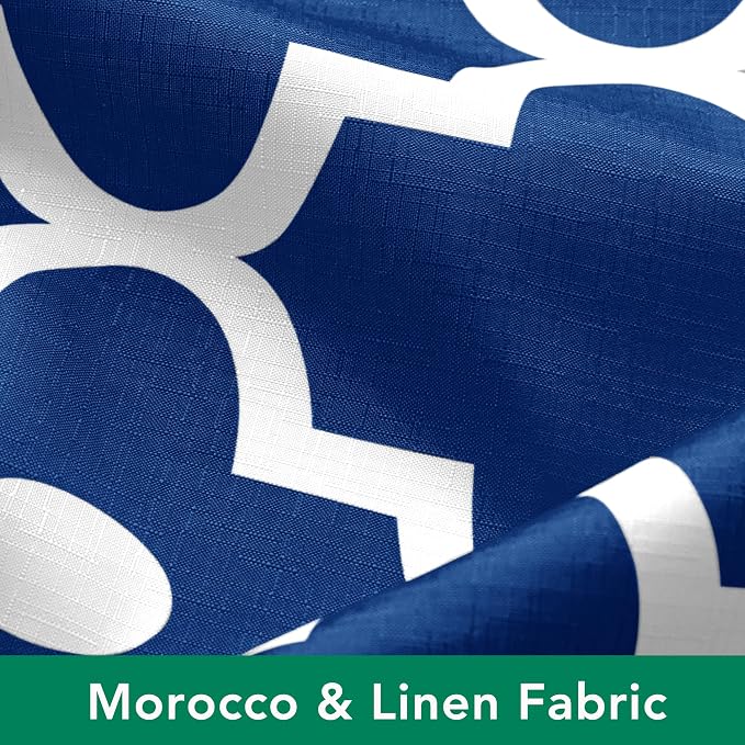 Fabric Modern Moroccan Shower Curtains for Bathroom-Indigo and White | 72"W x 72"L Textured Faux Linen Elegant Classic Bath Decor-Hotel Quality Transitional Geometric Washable & Breathable Cloth