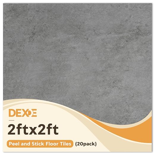 DEXDE Peel and Stick Floor Tile Dark Gray Waterproof Marble, 2FTx2FT 20 PC | Waterproof Self-adhesive Vinyl Tiles 80 Sq.Ft (20 Large 24x24 Pack), Vinyl Flooring for Bathroom Kitchen DIY Upgrades