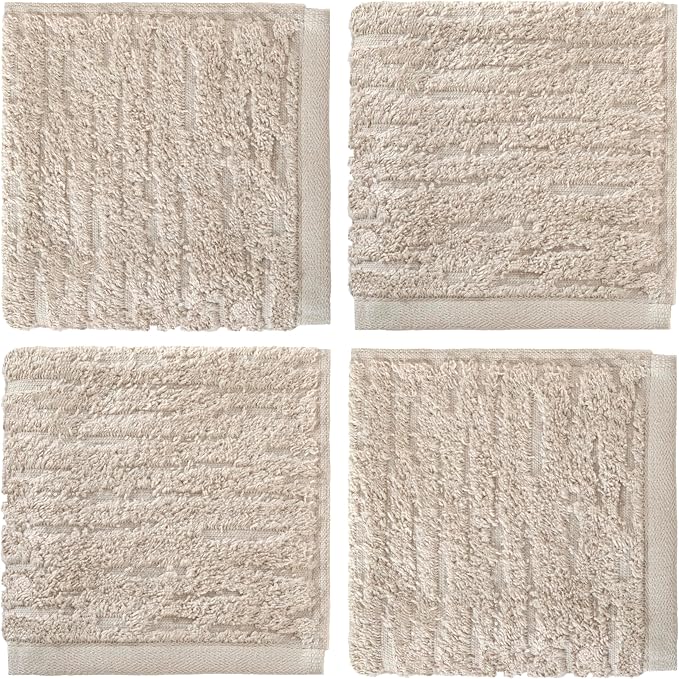 SKL Home CloudSoft Washcloth Set, 4-Piece, 100% Cotton Luxury, Oatmeal | Premium spa-level quality. 520 GSM weight. Ultra plush & absorbent.
