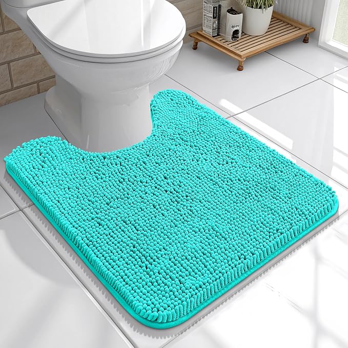 OLANLY Toilet Rugs U-Shaped 20x20, Soft Absorbent Chenille Contour Rugs | Teal, Quick-Drying Rubber Backing, Machine Washable Non-Slip Shaggy Bathroom Mat for Toilet, Home Decor Accessories