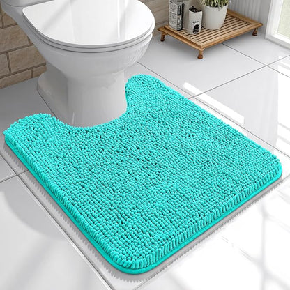 OLANLY Toilet Rugs U-Shaped 20x20, Soft Absorbent Chenille Contour Rugs | Teal, Quick-Drying Rubber Backing, Machine Washable Non-Slip Shaggy Bathroom Mat for Toilet, Home Decor Accessories