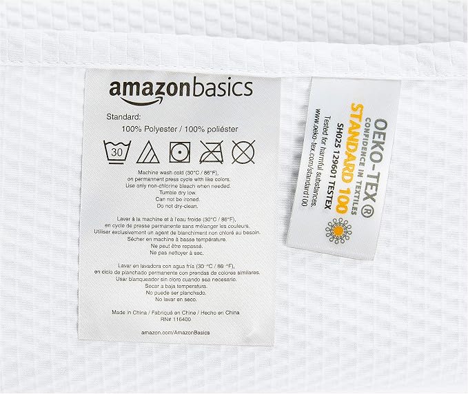 Amazon Basics Lightweight Super Soft Easy Care Microfiber Waffle Texture Shower Curtain, 72" x 72", White (Pack of 8)