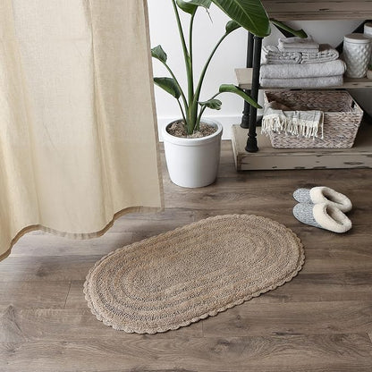 DII Crochet Collection Reversible Bath Mat, Large Oval, 21x34, Stone