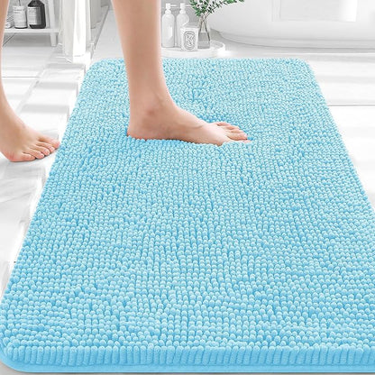 OLANLY Bathroom Rugs 36x24, Extra Soft Absorbent Chenille Bath Rugs | Sky Blue, Quick-Drying Rubber Backing, Machine Washable Bath Mat for Bathroom Floor, Tub and Shower, Home Decor Accessories