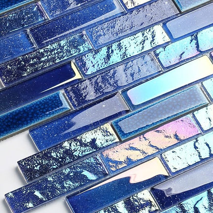 Blue Glass Porcelain Tile Box of 5 Square Feet Iridescent Starry Sky Backsplash Tile for Swimming Pool Kitchen Bathroom TSTNB18 (5 Square Feet)