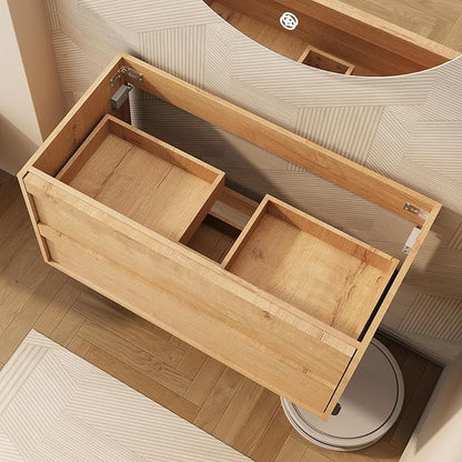 eclife 36" Floating Bathroom Vanity Sink Combo, Wall Mounted Modern Minimalist Storage Cabinet with 2 Drawers, Exclude Sink, Faucet & Drain, Natural
