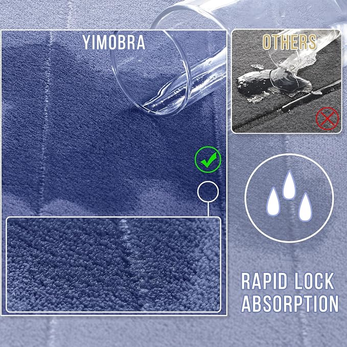 Yimobra Memory Foam Toilet Bath Mat U-Shaped, Soft and Comfortable, Super Water Absorption, Non-Slip, Thick, Machine Wash and Easier to Dry for Bathroom Commode Contour Rug, 24 X 20 Inches, Navy Blue
