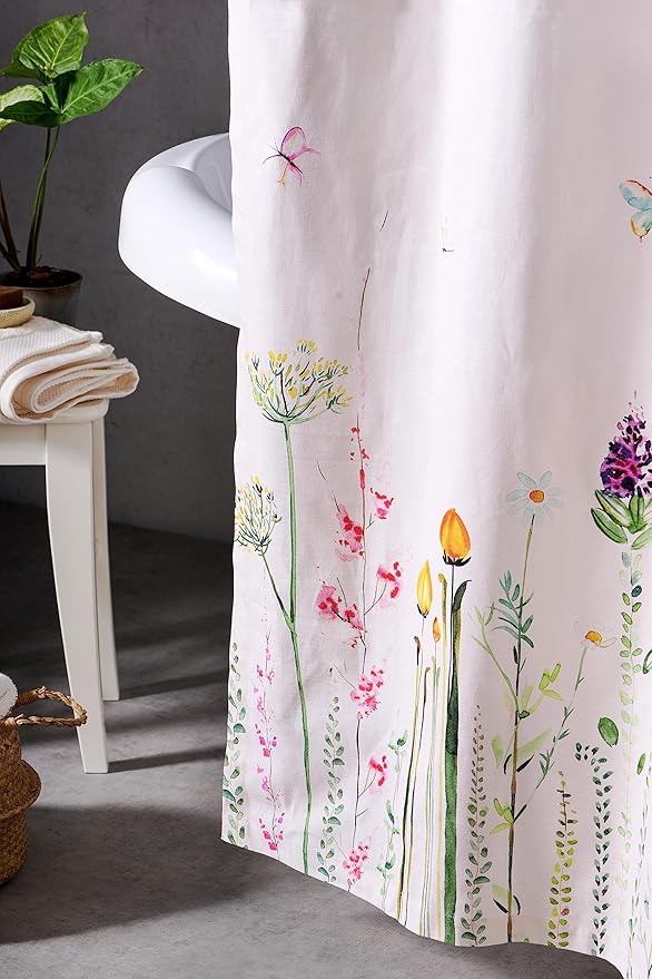 Maison d' Hermine Shower Curtain 100% Cotton One Panel 70"x72" Washable Fabric Shower Curtains for Bathroom, Easy Hanging with 12 Button Holes - Home Hotel Spa Easter Gifts (Botanical Fresh)