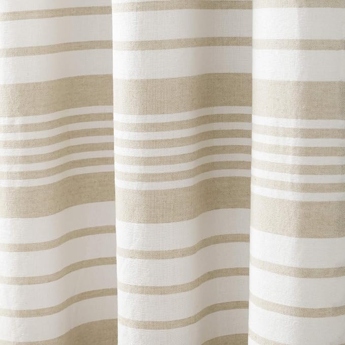 Lush Decor Nantucket Yarn Dyed Cotton Blend Tassel Fringe Shower Curtain Single 72" W x 72" L Taupe - Tan Shower Curtains for Bathroom Curtain