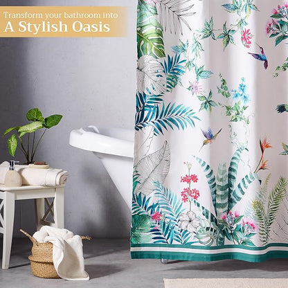 Maison d' Hermine Shower Curtain 100% Cotton One Panel 70"x72" Washable Fabric Shower Curtains for Bathroom, Easy Hanging with 12 Button Holes - Home Hotel Spa Easter Gifts (Tropiques)