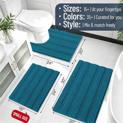 Smiry Thick Chenille Bathroom Runner Rugs 44x24, Bath Mat, Peacock Blue | Quick‑Dry & Machine Washable, Non‑Slip Bath Carpet, Soft Striped Bath Rugs for Tub & Shower, Modern Home Decor Accessories