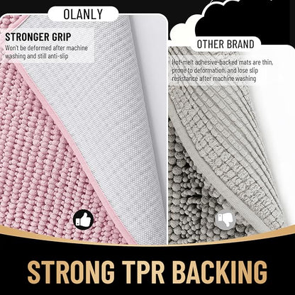 OLANLY Thick Chenille Large Bathroom Rugs Mats 40x32, Dusty Rose | Soft Absorbent Bath Rugs, Rubber Backing, Machine Wash Dry, Bath Mats for Bathroom, Tub and Shower, Home Decor Accessories