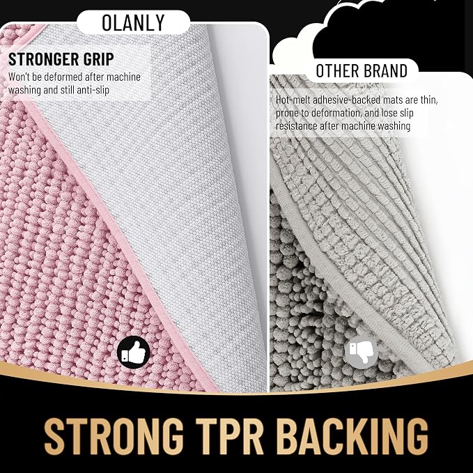OLANLY Thick Chenille Bathroom Runner Rugs Mats 44x24, Dusty Rose | Soft Absorbent Bath Rugs, Rubber Backing, Machine Wash Dry, Bath Mats for Bathroom, Tub and Shower, Home Decor Accessories