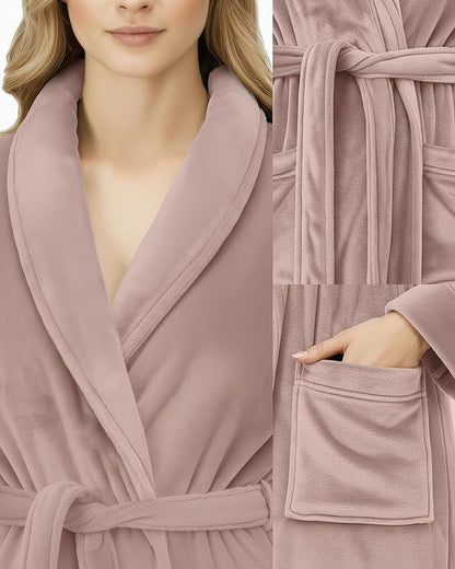 NY Threads Women's Fleece Shawl Collar Bathrobe Plush Long Spa Robe, Medium