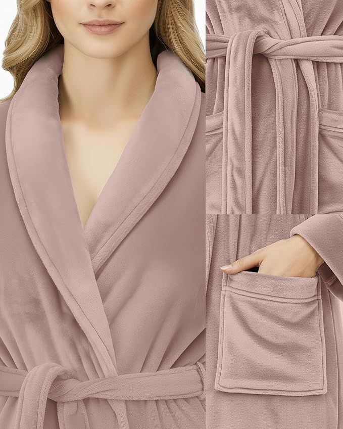 NY Threads Women's Fleece Shawl Collar Bathrobe Plush Long Spa Robe, Medium