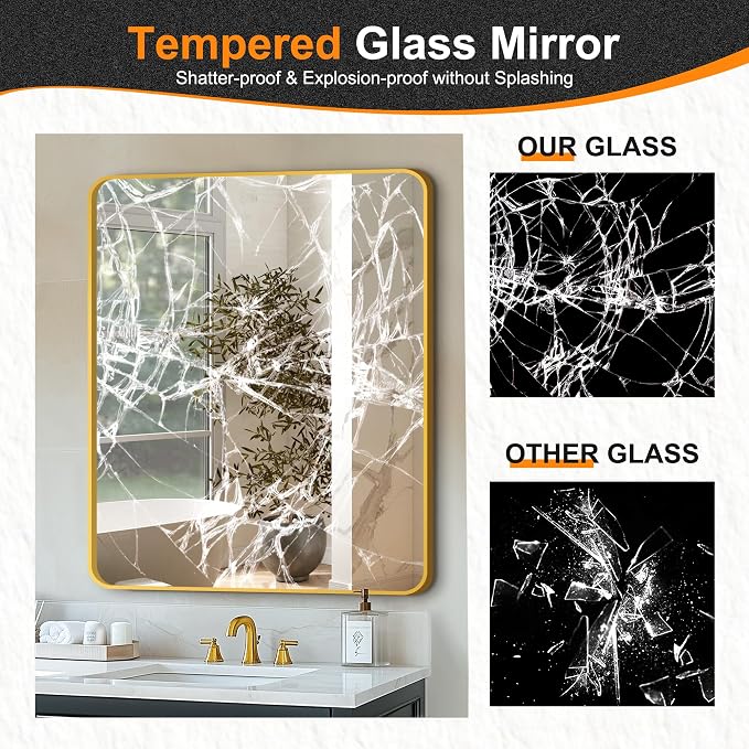 Bathroom Vanity Mirror, Gold Framed Mirror for Over Sink, 36x30 | HD glass, distortion-free for makeup and grooming, Sturdy frame, all mounting hardware, hangs horizontal or vertical
