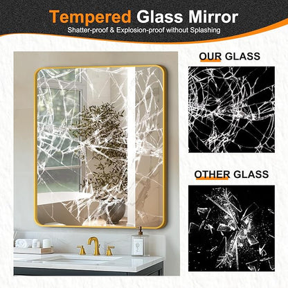 Bathroom Vanity Mirror, Gold Framed Mirror for Over Sink, 36x30 | HD glass, distortion-free for makeup and grooming, Sturdy frame, all mounting hardware, hangs horizontal or vertical
