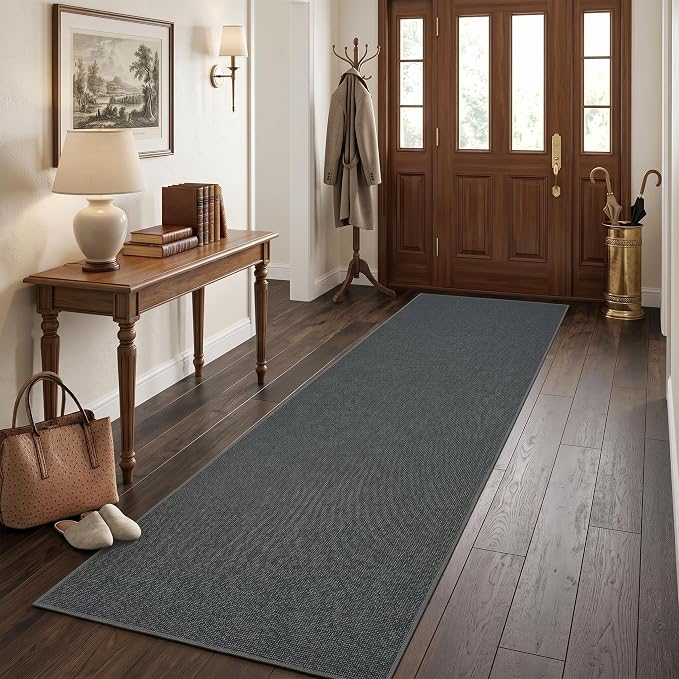 Garvee Washable Runner Rug 2x6 Woven Textured Hallway Runner Rug Charcoal | Modern Minimalist Solid Color Non Slip Runners Low Pile Non-Shedding Thin Foldable Mat for Entryway Kitchen Bathroom Bedside