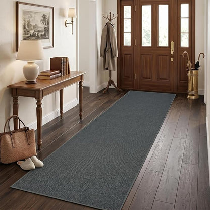 Garvee Washable Runner Rug 2x6 Woven Textured Hallway Runner Rug Charcoal | Modern Minimalist Solid Color Non Slip Runners Low Pile Non-Shedding Thin Foldable Mat for Entryway Kitchen Bathroom Bedside