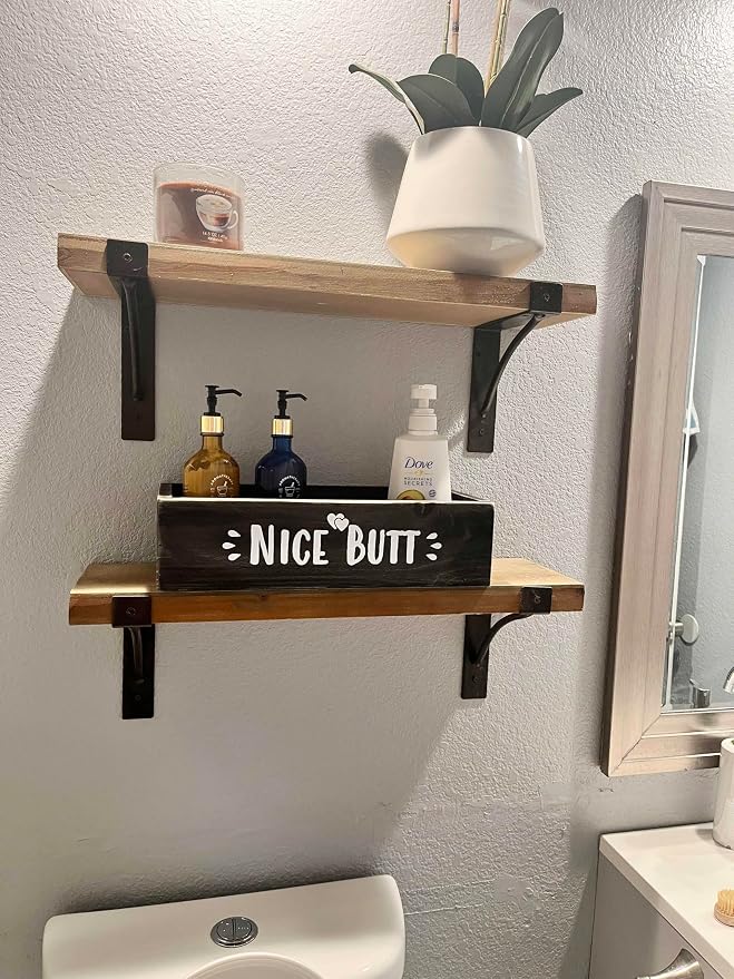 Admired By Nature Hello Sweet Cheeks Solid Wood Toilet Paper Holder, Farmhouse Décor, Toilet Paper Storage, Bathroom Accessories, Bathroom Décor, for Home Décor Bathroom Organizer (Black)