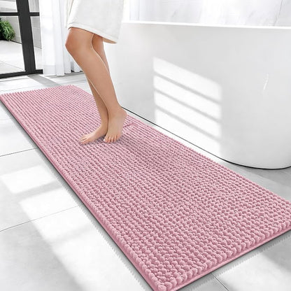 OLANLY Thick Chenille Bathroom Runner Rugs Mats 59x20, Dusty Rose | Soft Absorbent Bath Rugs, Rubber Backing, Machine Wash Dry, Bath Mats for Bathroom, Tub and Shower, Home Decor Accessories