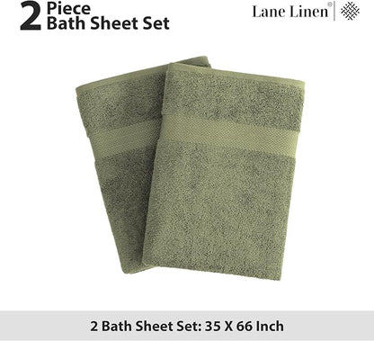 LANE LINEN Bath Sheet Set Soft Absorbent Quick Dry 100% Cotton - Oil Green | Towels Oversized Extra Large Bath - Fade-Resistant Color, Classic Terry Weave, Densely Woven, Coordinated Colors