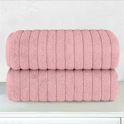 Elegant Comfort 100% Turkish Cotton Corduroy Ribbed Luxury Soft 2 Pack Bath Towels 27 x 54 Inch - Ultra Plush, Absorbent, Quick Dry, Hotel Spa Quality Towels for Bathroom Essentials, Dusty Rose