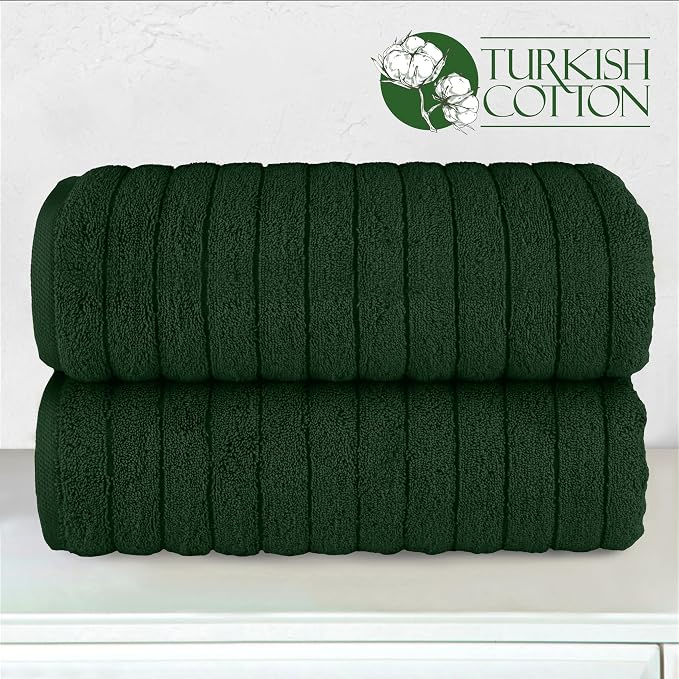 Elegant Comfort 100% Turkish Cotton Corduroy Ribbed Luxury Soft 2 Pack Bath Towels 27 x 54 Inch - Ultra Plush, Absorbent, Quick Dry, Hotel Spa Quality Towels for Bathroom Essentials, Hunter Green