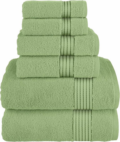 Elegant Comfort Premium Cotton 6-Piece Towel Set, Includes 2 Washcloths, 2 Hand Towels and 2 Bath Towels, 100% Turkish Cotton - Highly Absorbent and Super Soft Towels for Bathroom, Sage