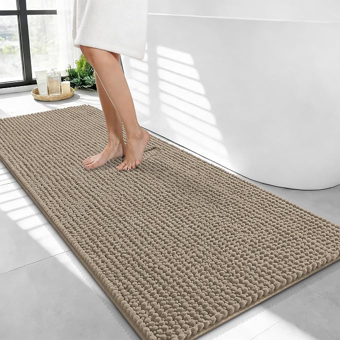 OLANLY Thick Chenille Bathroom Runner Rugs Mats 44x24, Warm Taupe | Soft Absorbent Bath Rugs, Rubber Backing, Machine Wash Dry, Bath Mats for Bathroom, Tub and Shower, Home Decor Accessories