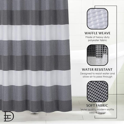 Dainty Home Waffle Weave Waterproof Shower Curtains, Black 70" x 72", Bath Curtains, Shower Curtain Waterproof Fabric with 12 Roller Ball Hooks
