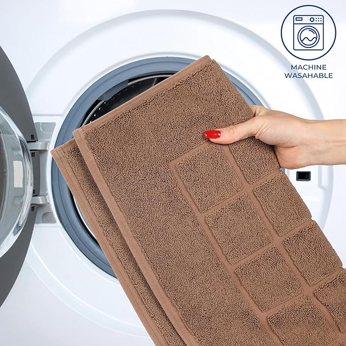 Superior 100% Cotton Bathmat Set, Bath Mats, Bathroom Decor, Shower, Bathtub Essentials, Home Accessories, Small Washable Rug, No Backing, Heavyweight, Nora Collection, Set of 2, 22" x 35", Chocolate