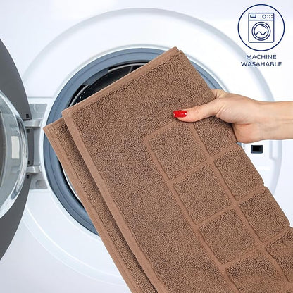 Superior 100% Cotton Bathmat Set, Bath Mats, Bathroom Decor, Shower, Bathtub Essentials, Home Accessories, Small Washable Rug, No Backing, Heavyweight, Nora Collection, Set of 2, 22" x 35", Chocolate