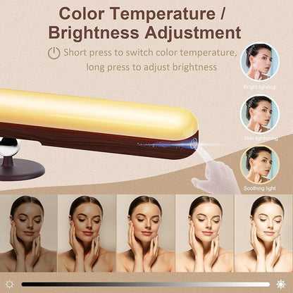 Benreom 2 Pack Rechargeable Vanity Lights for Mirror, Dark Wood | 4000mAh Battery, Touch Dimming, 3 Color Modes and 360° Adjustable Magnetic Design for Makeup Mirrors and Bathrooms