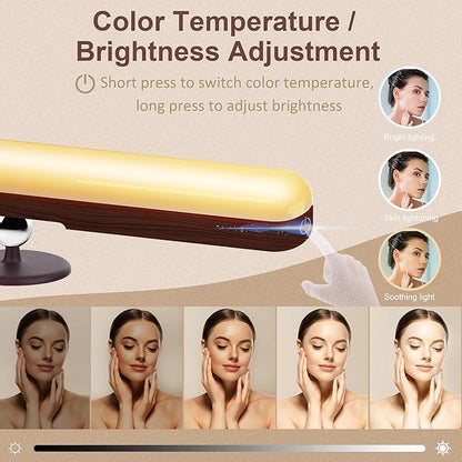 2 Pack Vanity Lights for Mirror with 4000mAh Rechargeable Battery, Touch Control Dimmable Makeup Light with 3 Color Modes, Magnetic 360° Adjustable LED Bathroom Mirror Light, Dark Wood