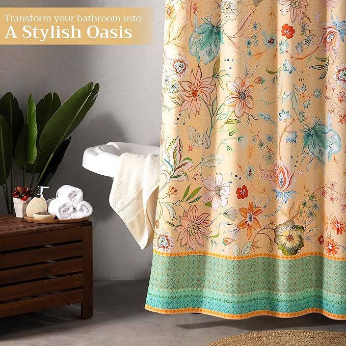 Maison d' Hermine Shower Curtain 100% Cotton One Panel 70"x72" Washable Fabric Shower Curtains for Bathroom, Easy Hanging with 12 Button Holes - Home Hotel Easter Gifts (Luxury Loft - Peach)