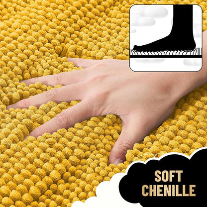 OLANLY Thick Small Bathroom Rugs 24x16, Chenille Bath Rugs, Golden Yellow | Rubber Backing, Machine Wash, Extra Absorbent Striped Bath Mats for Bathroom Floor, Tub and Shower, Home Decor Accessories